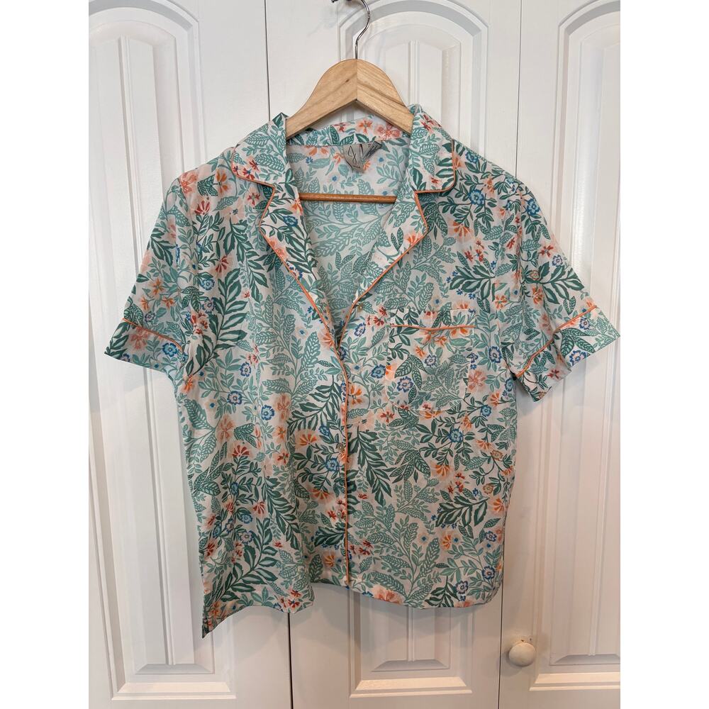 Joie Green And Orange Floral Short Sleeve Button Down Shirt Size‎ Small